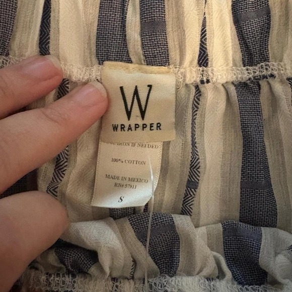 NWT Wrapper Navy Blue White Striped Off-Shoulder Dress Blouse (Women's Small) - Picture 7 of 7